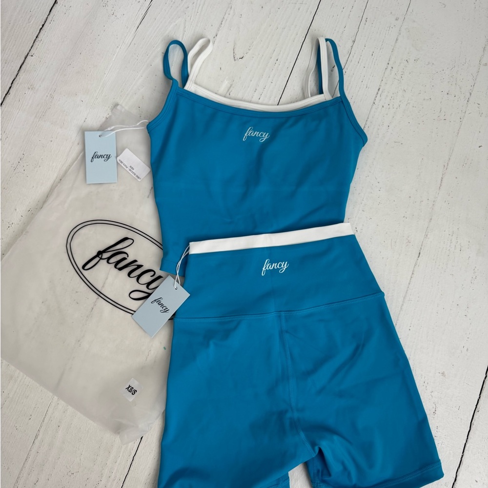 Fancy Women's Blue Two-Piece Tank & Bike Short Set